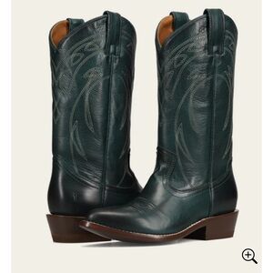 NIB! Retail $488 Frye Dark Green Billy Pull On Deco Stitch Leather Western Boots